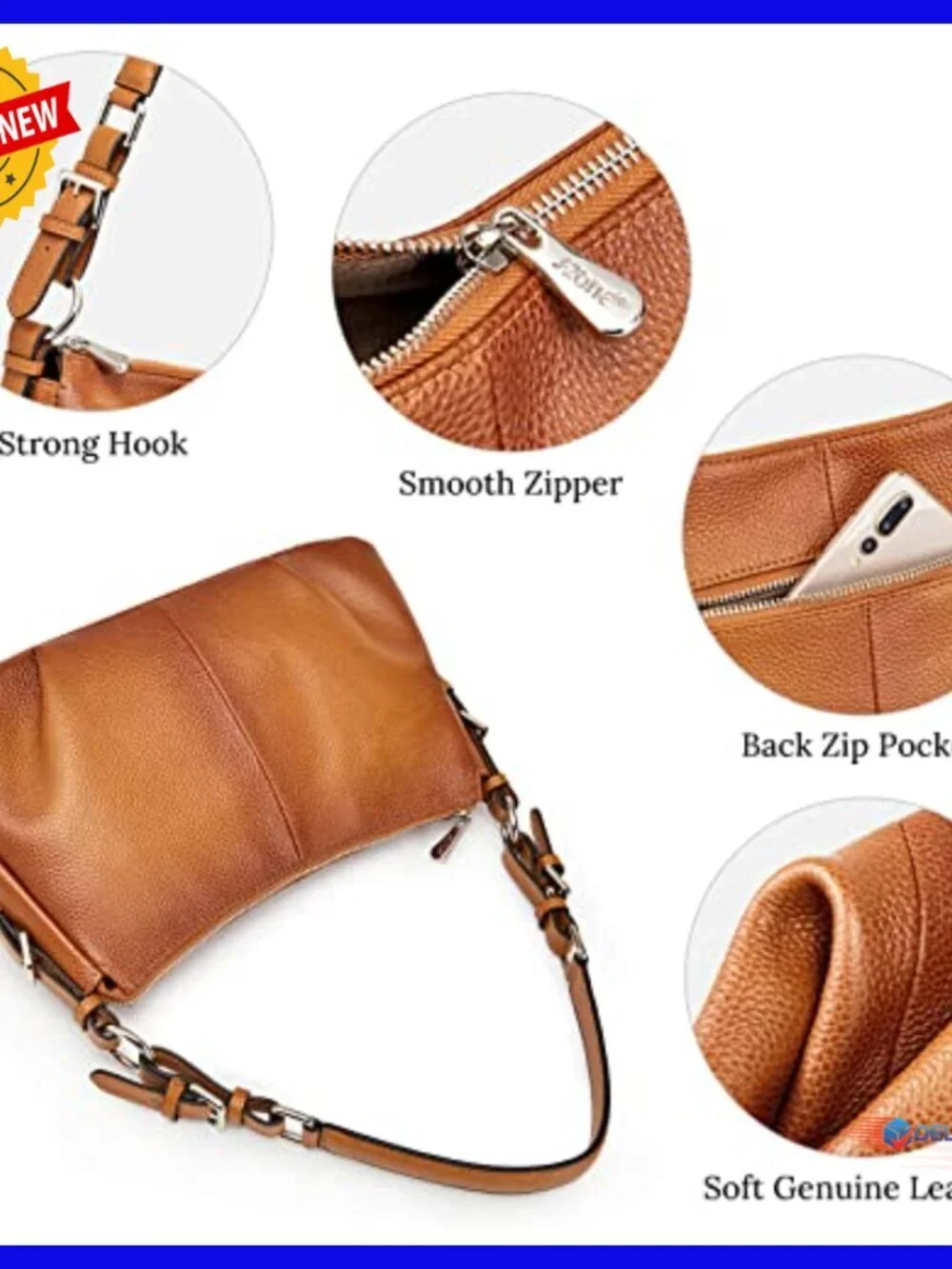 Medium Genuine Leather Hobo Bag with Adjustable Strap Top Handle